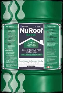 Green drum of GoNano NuRoof Boost roof rejuvenation treatment
